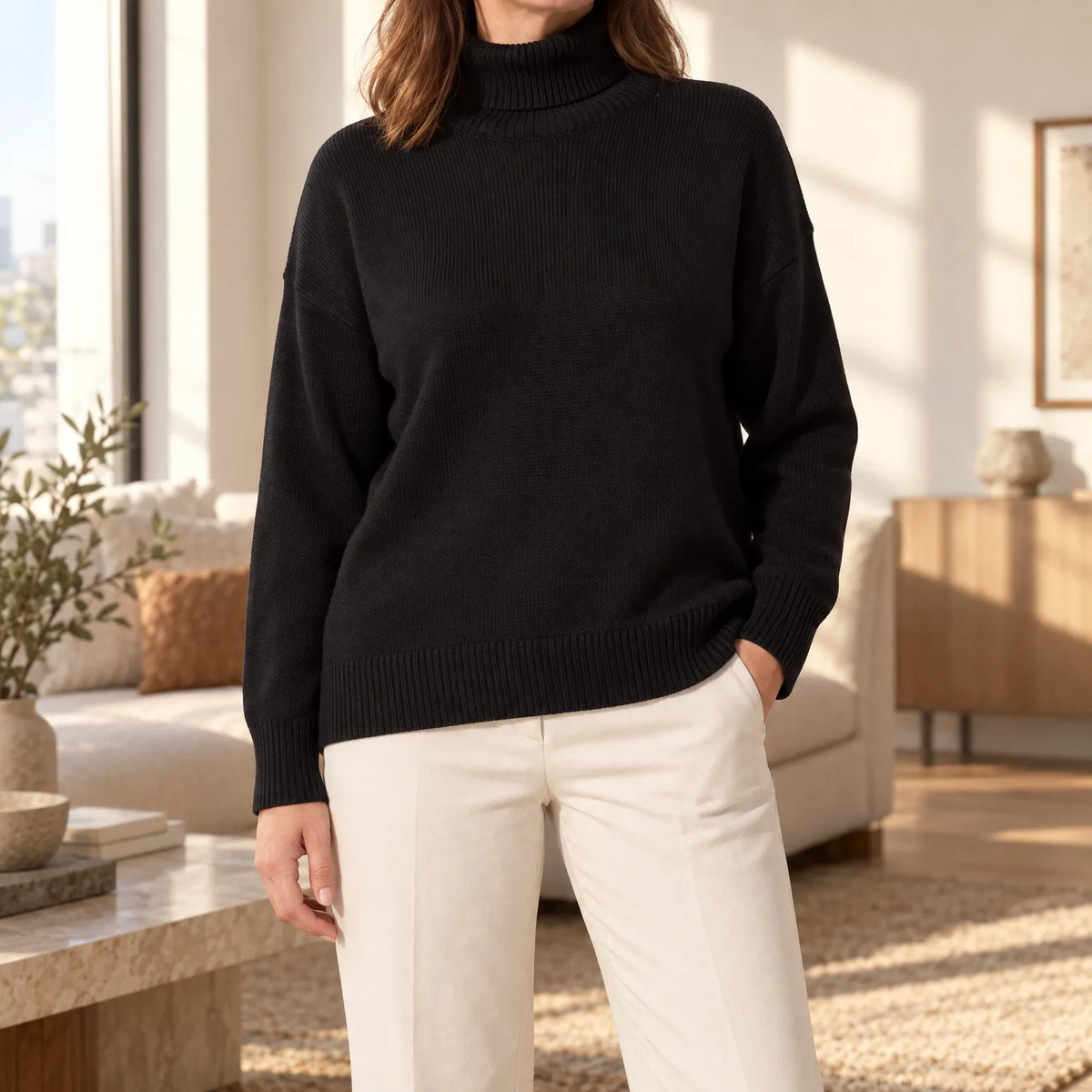 Auresa - Ribbed Knit Turtleneck Jumper